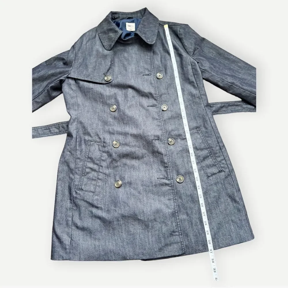 Gap Belted Blue Denim Double Breasted Lined Collared Jean Jacket Coat. Small.